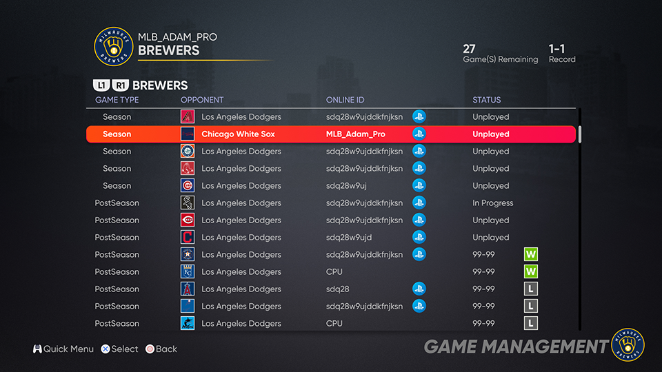 MTS Game Management Result Table Mockup