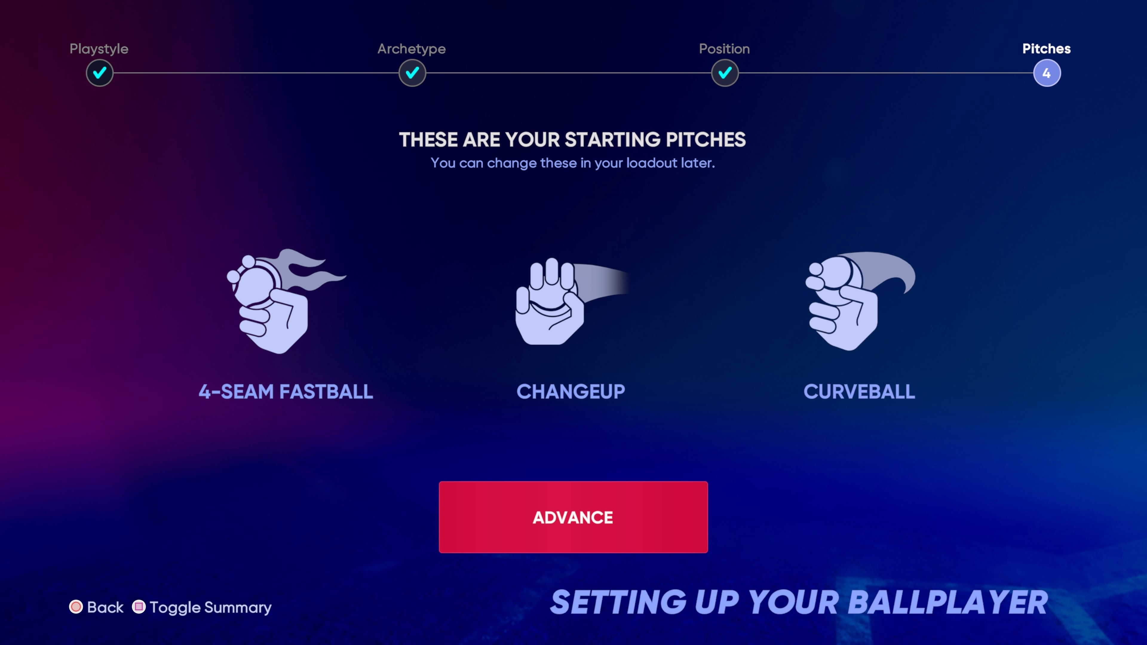 MTS Pitches Setup Screen