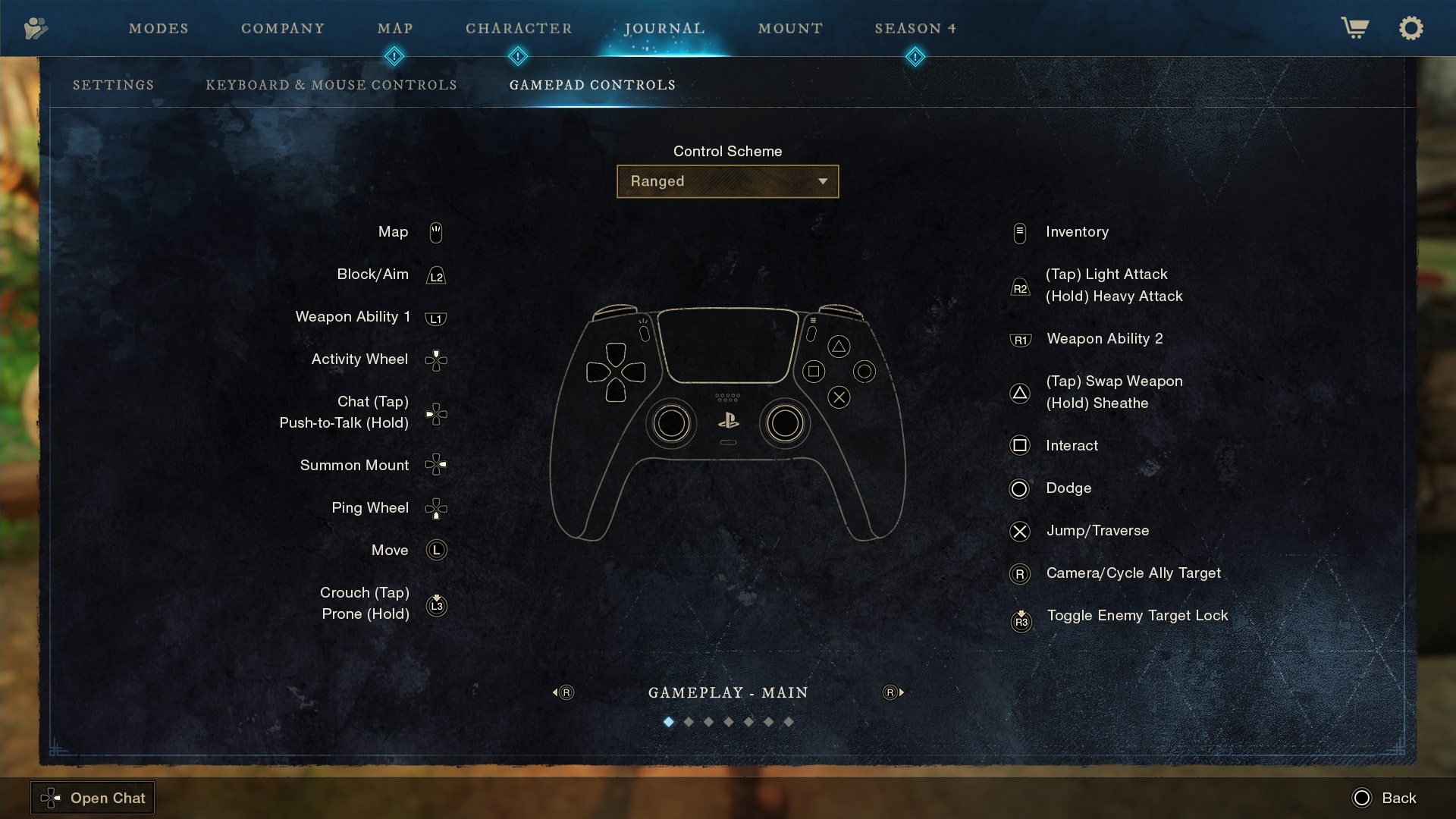 New World: Aeternum Gamepad Controls Screen