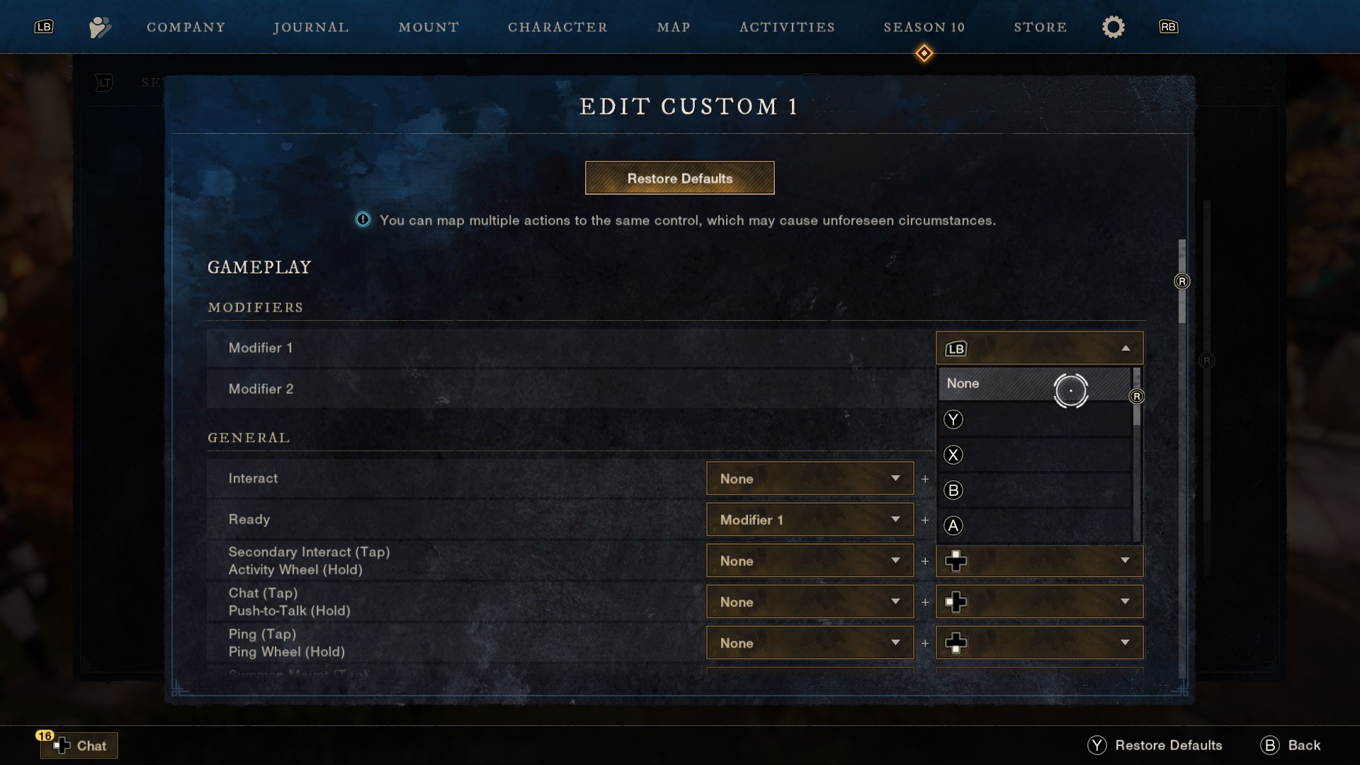 New World: Aeternum Gamepad Mapping Screen