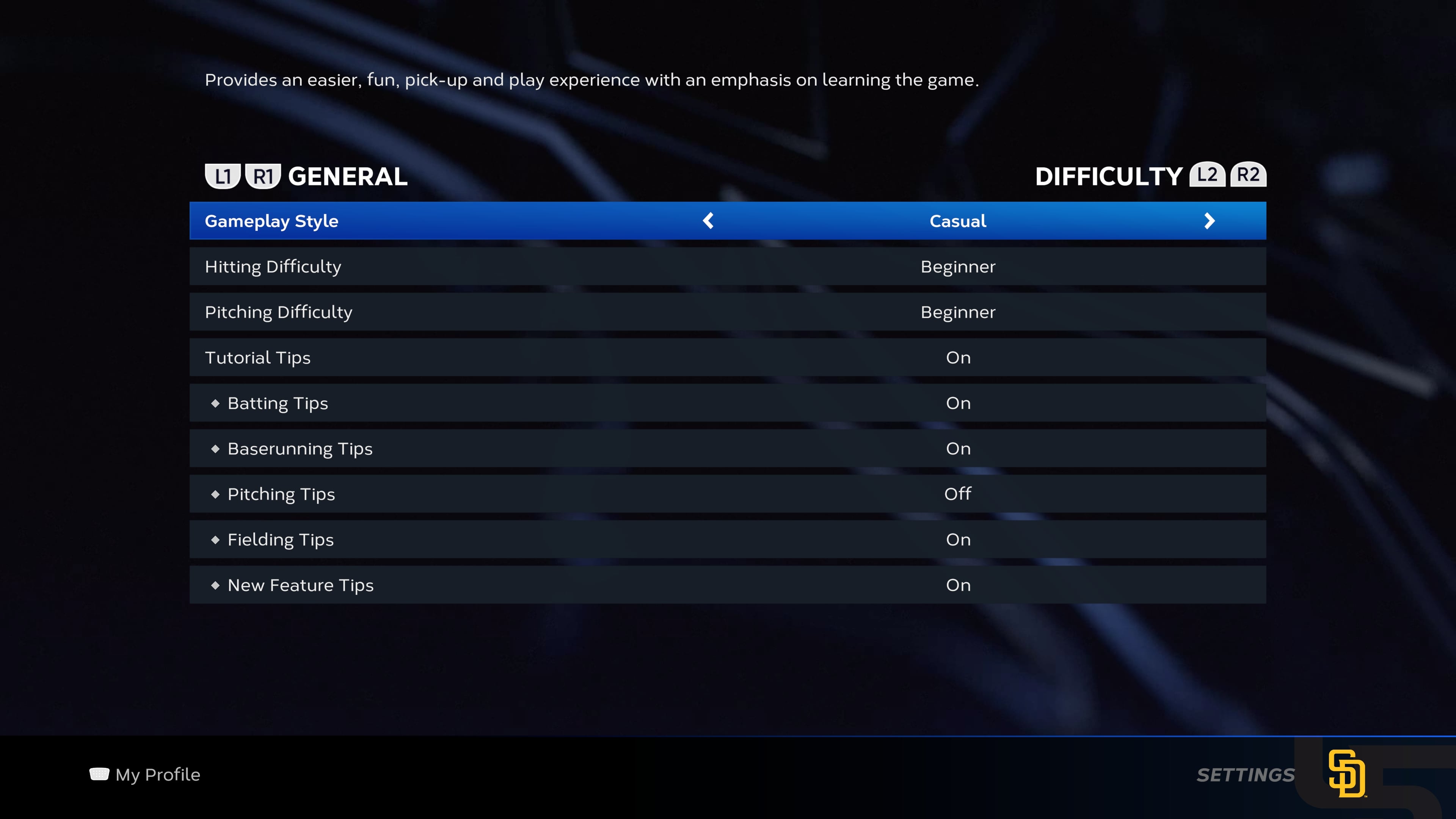 MTS Settings Screen